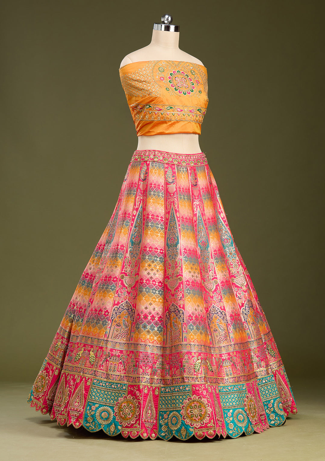 Mustard Stonework Banarasi Readymade Lehenga