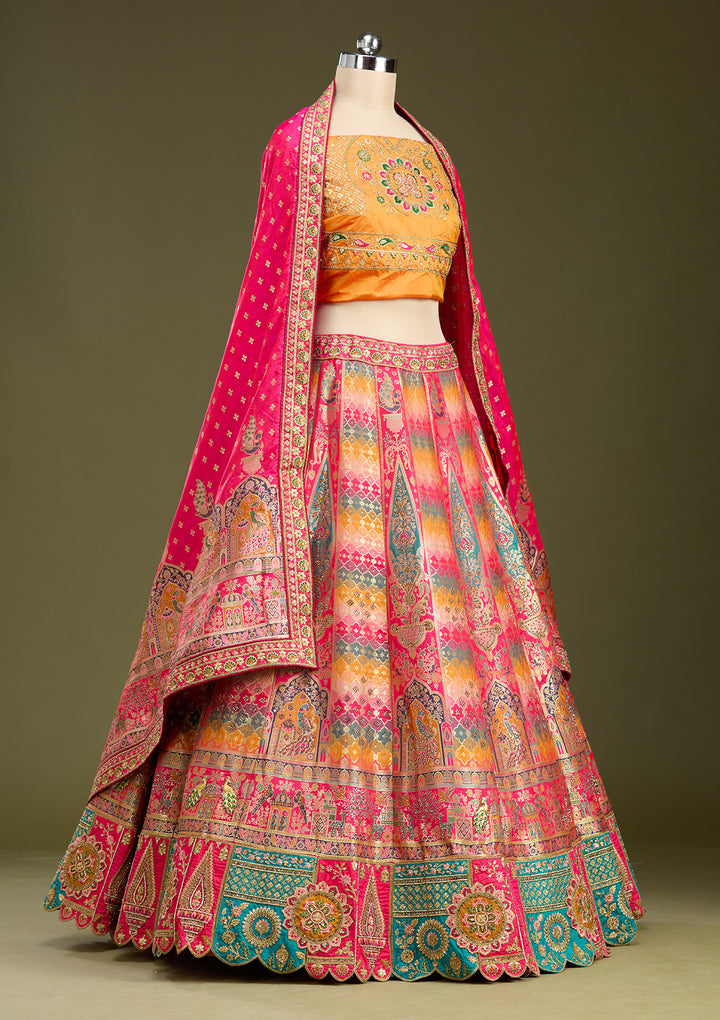 Mustard Stonework Banarasi Readymade Lehenga