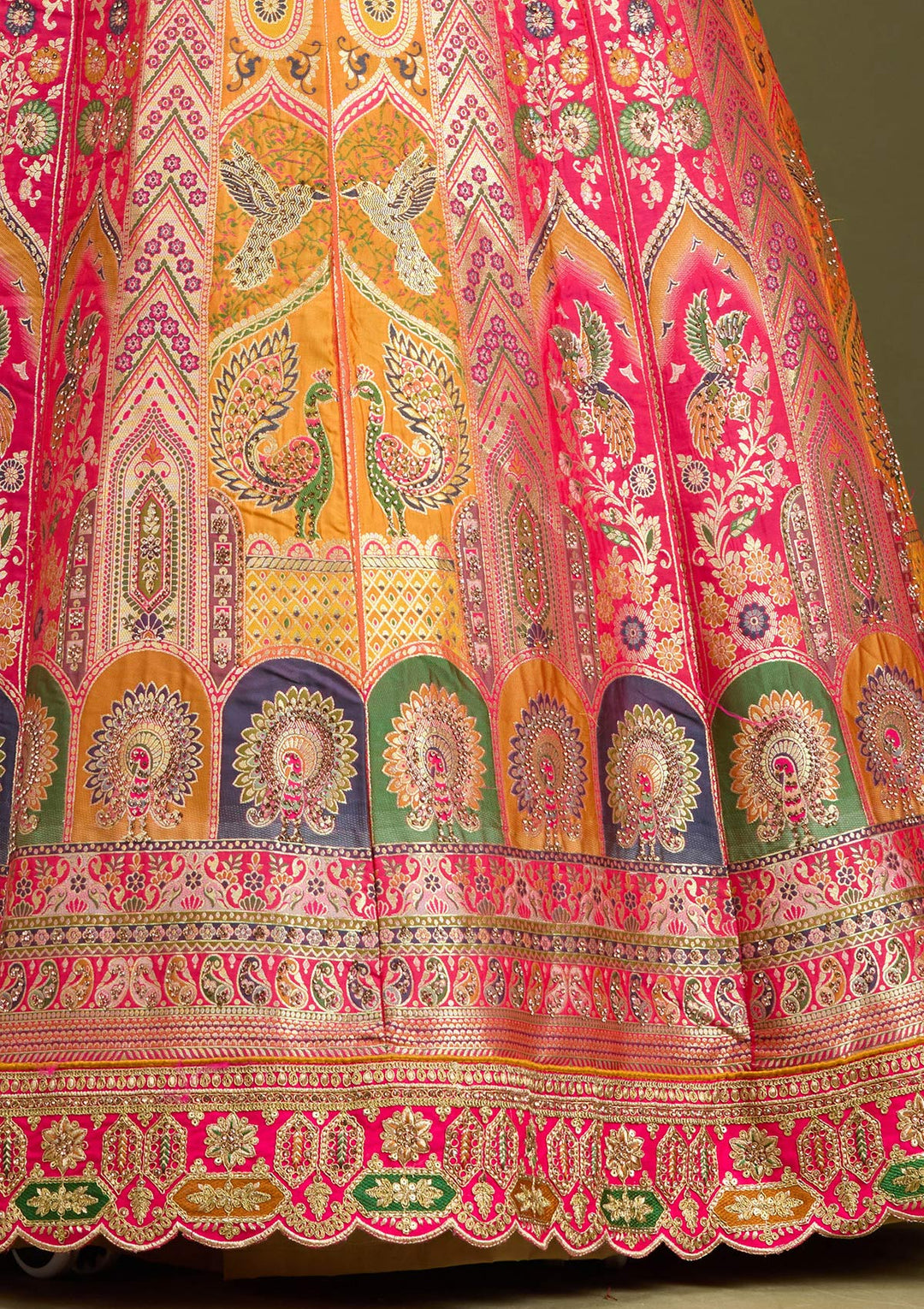 Mustard Stonework Banarasi Readymade Lehenga