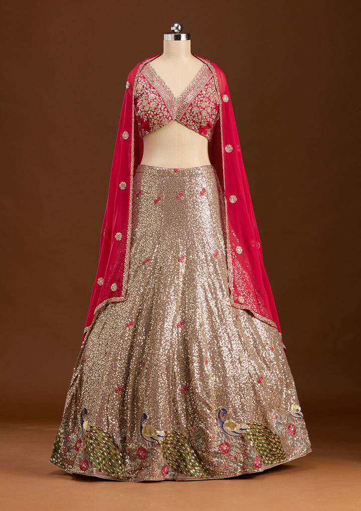 Brown Sequins Georgette Readymade Lehenga