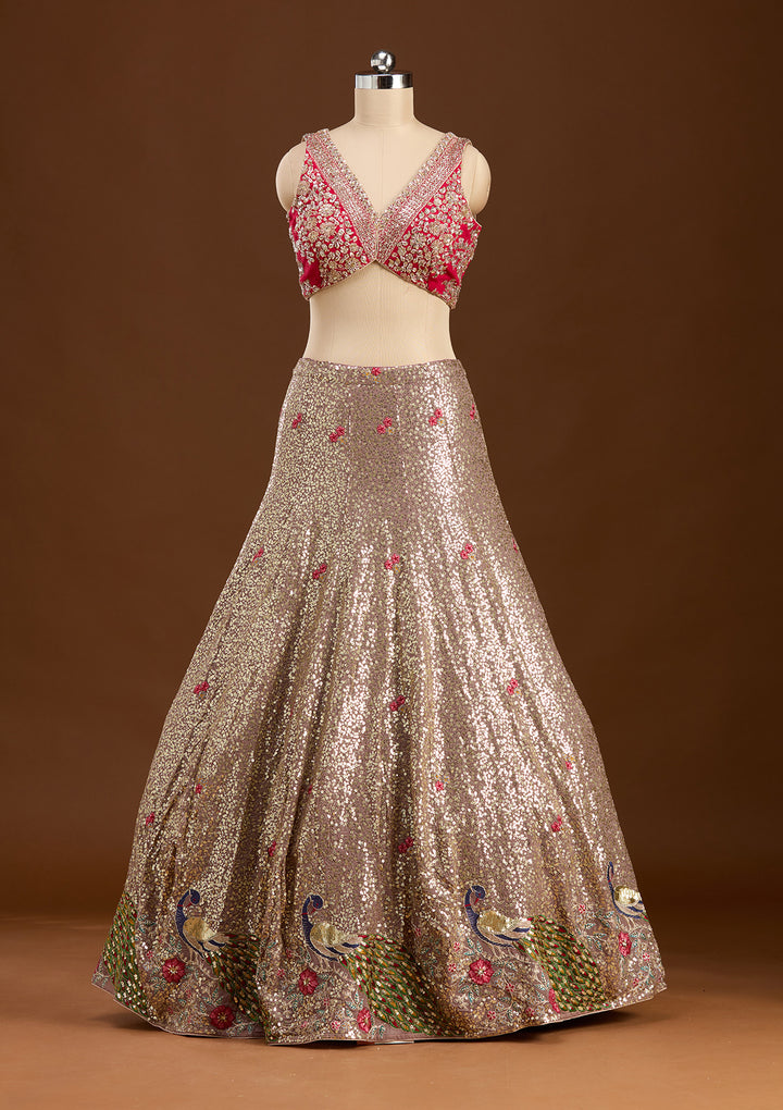 Brown Sequins Georgette Readymade Lehenga