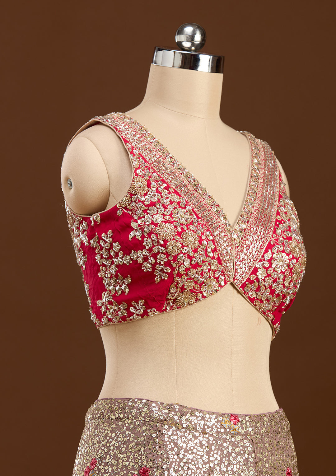 Brown Sequins Georgette Readymade Lehenga