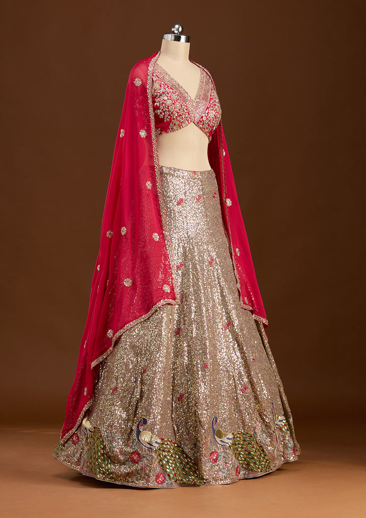 Brown Sequins Georgette Readymade Lehenga