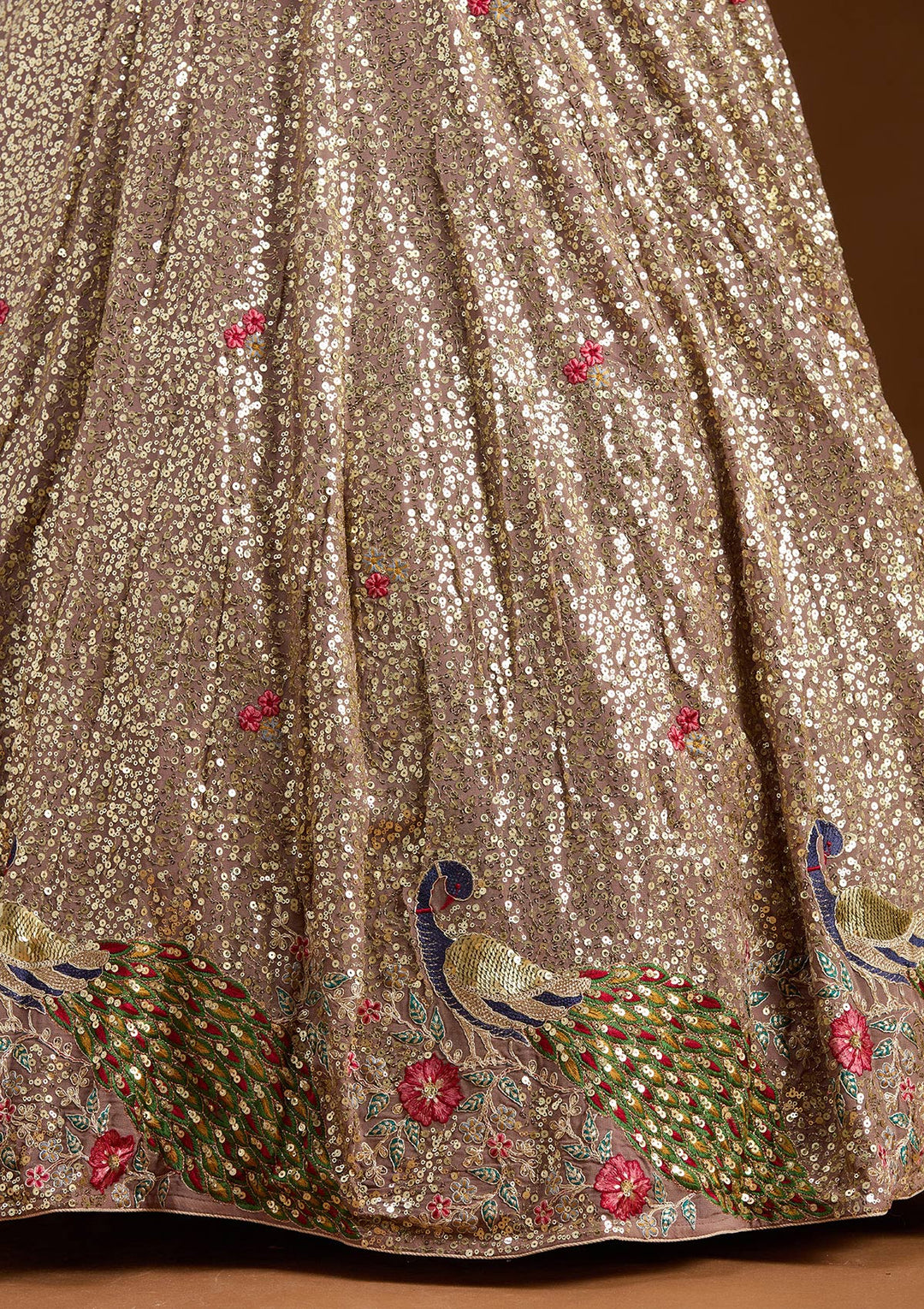 Brown Sequins Georgette Readymade Lehenga