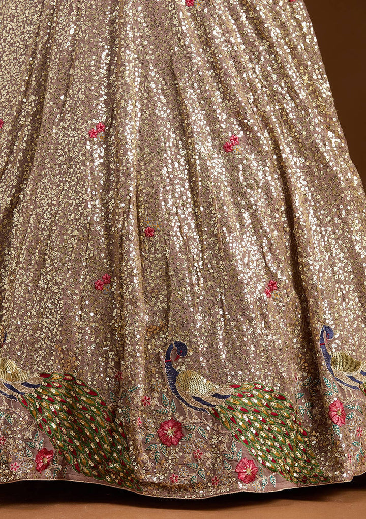 Brown Sequins Georgette Readymade Lehenga
