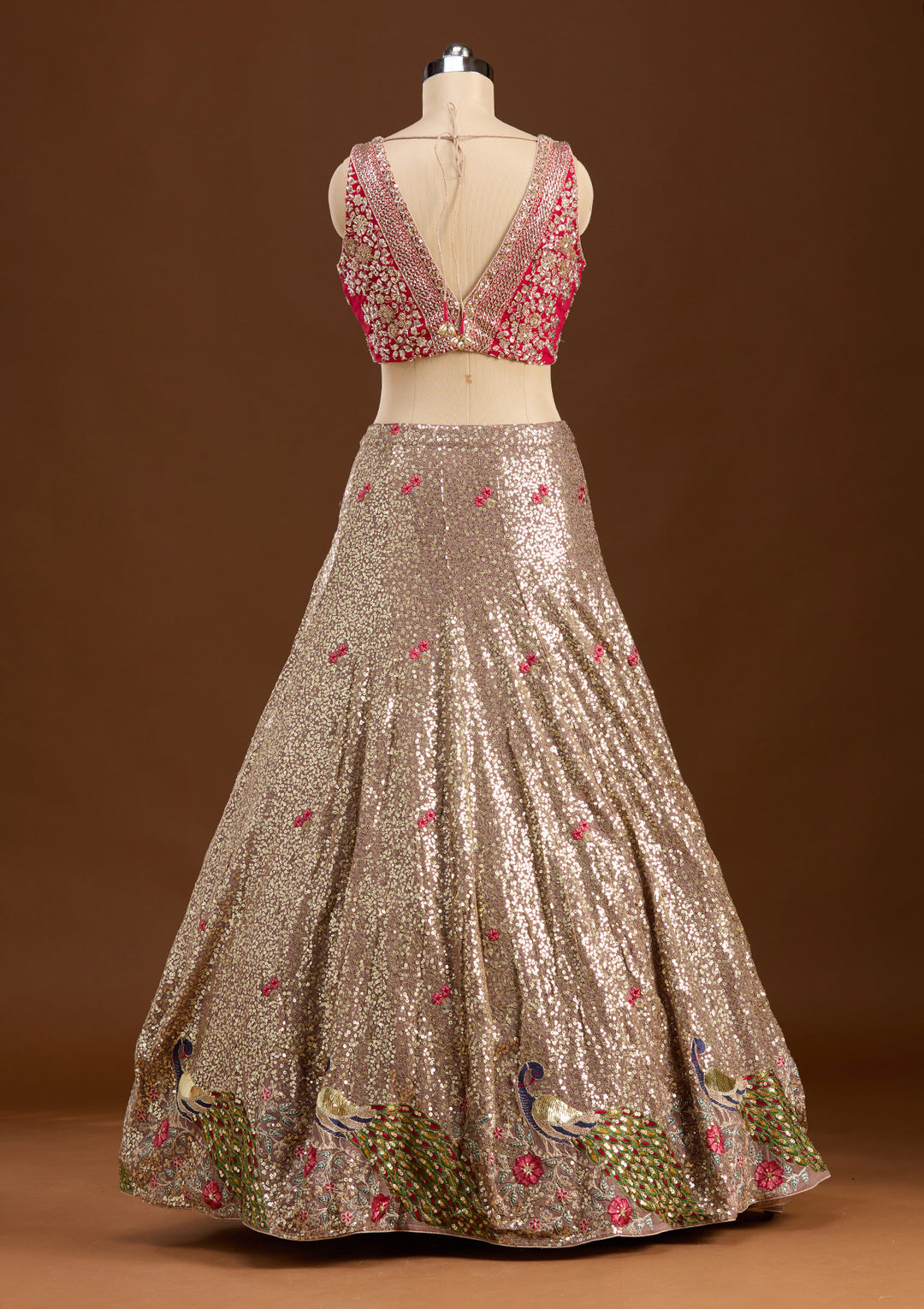 Brown Sequins Georgette Readymade Lehenga