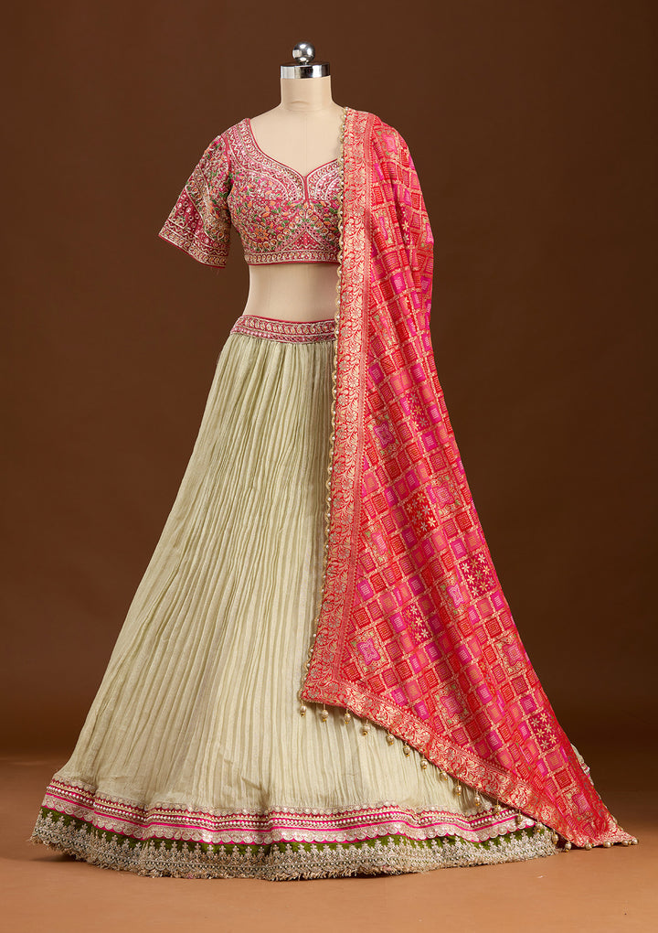 Beige Threadwork Georgette Readymade Lehenga