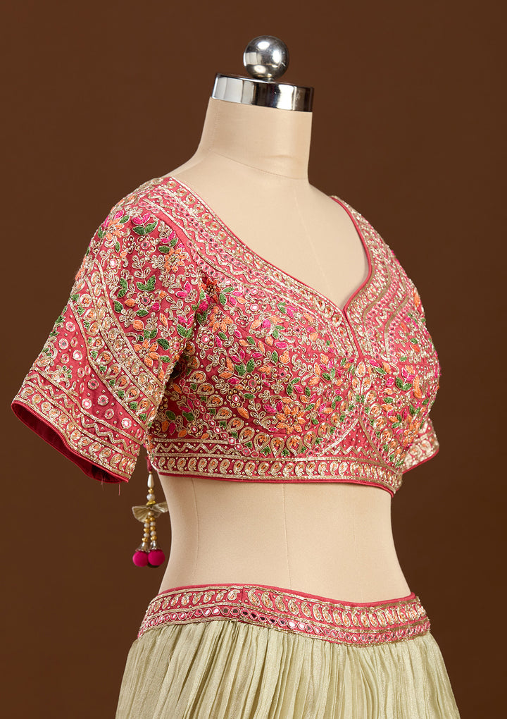 Beige Threadwork Georgette Readymade Lehenga