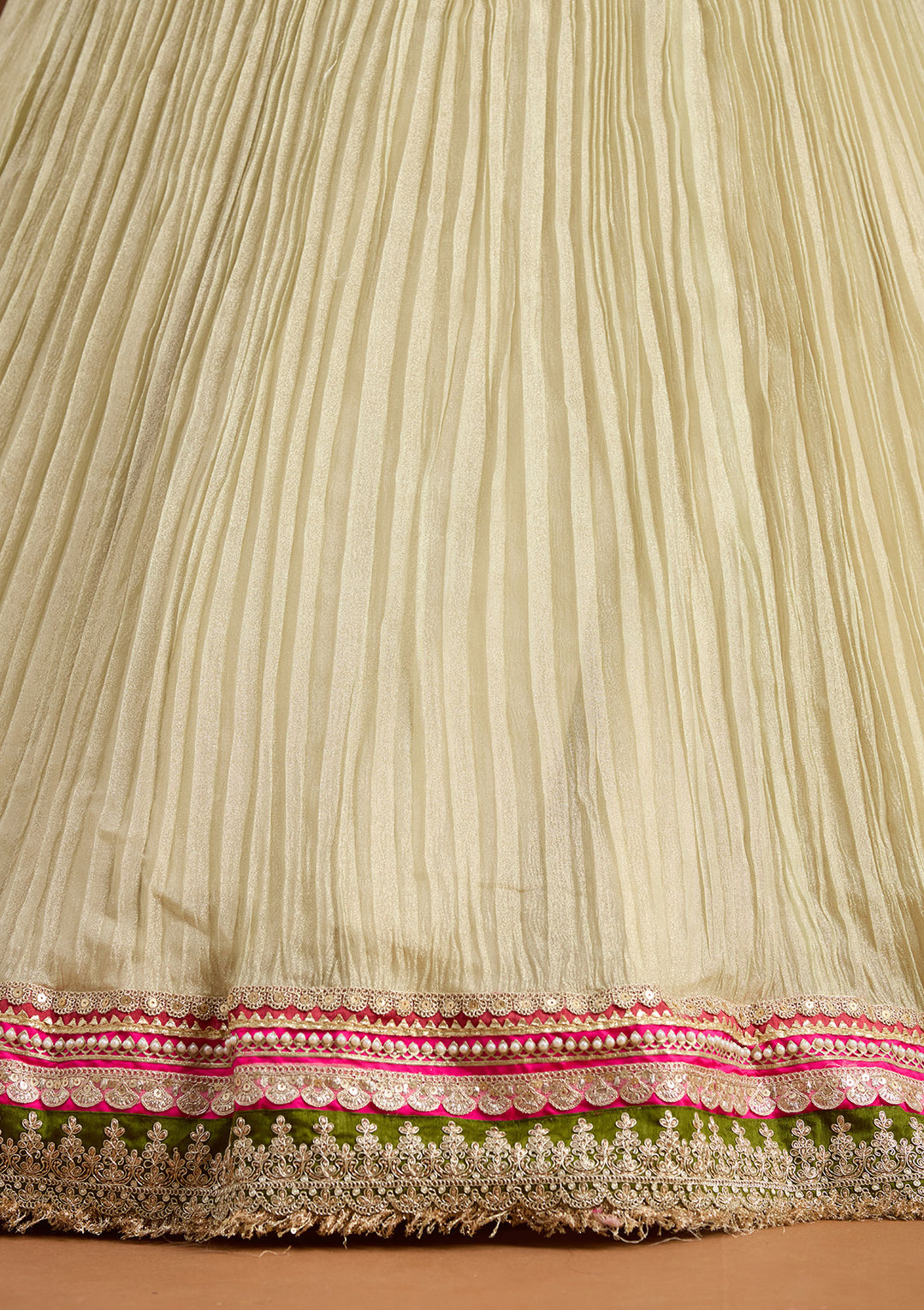 Beige Threadwork Georgette Readymade Lehenga