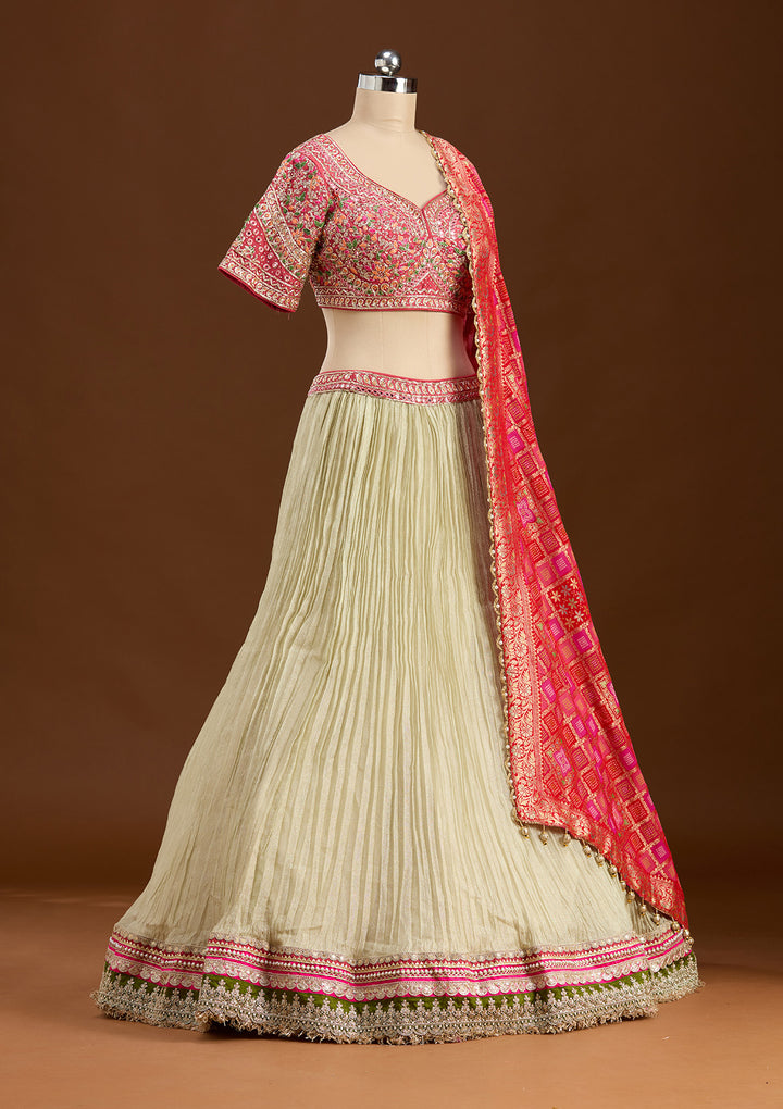 Beige Threadwork Georgette Readymade Lehenga