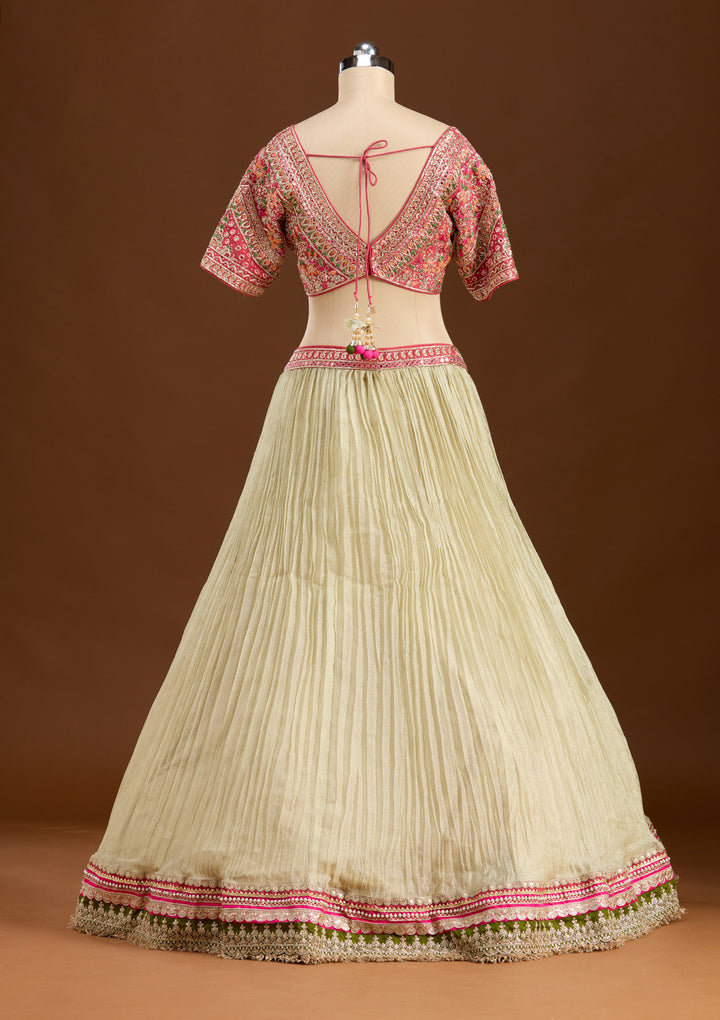 Beige Threadwork Georgette Readymade Lehenga