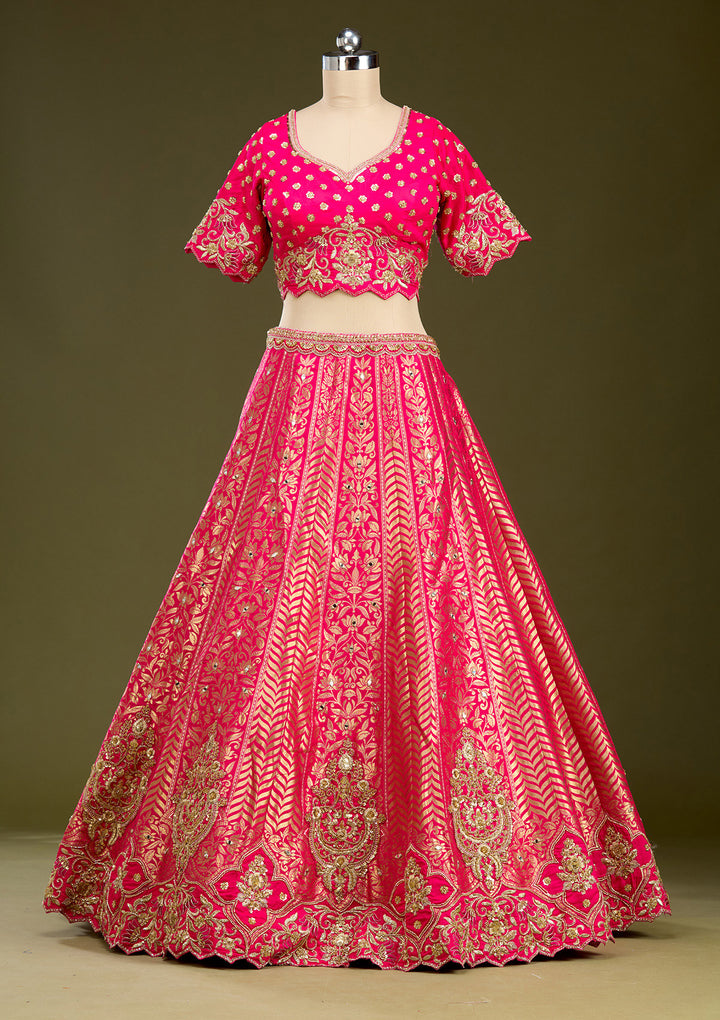 Rani Pink Zariwork (Gold) Banarasi Readymade Lehenga