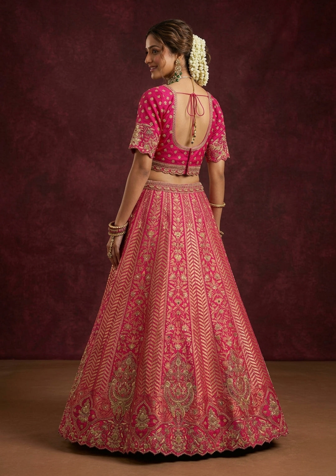 Rani Pink Zariwork (Gold) Banarasi Readymade Lehenga
