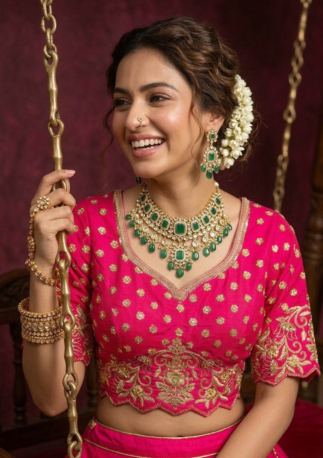Rani Pink Zariwork (Gold) Banarasi Readymade Lehenga