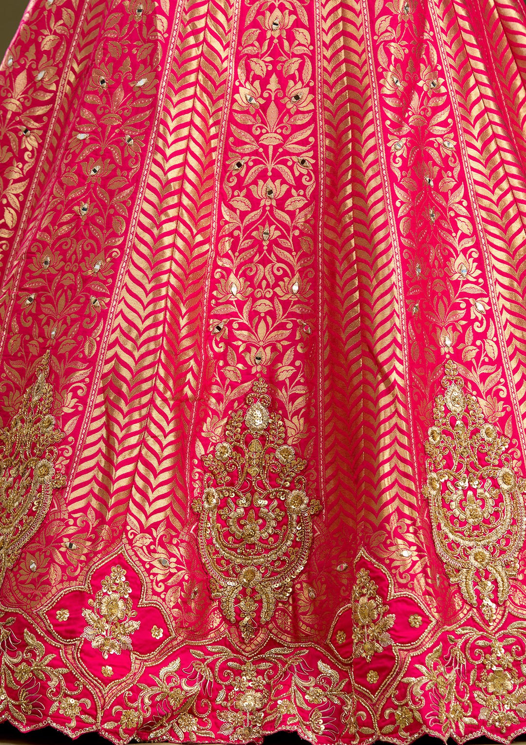 Rani Pink Zariwork (Gold) Banarasi Readymade Lehenga