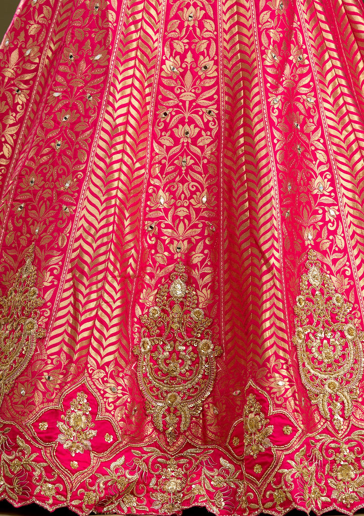 Rani Pink Zariwork (Gold) Banarasi Readymade Lehenga