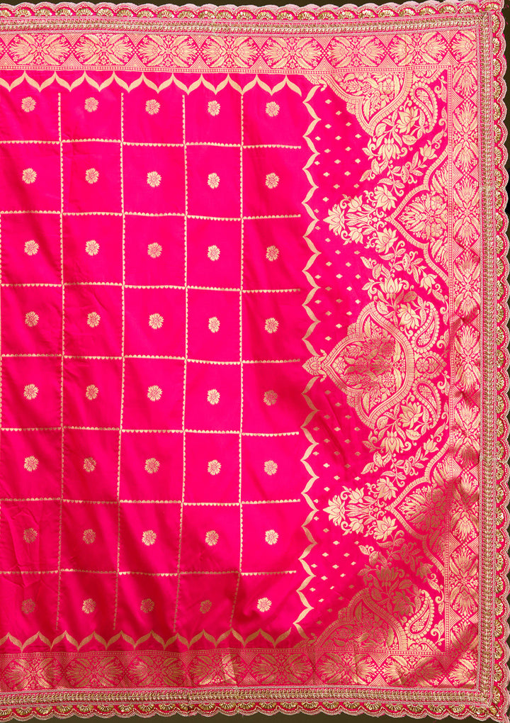 Rani Pink Zariwork (Gold) Banarasi Readymade Lehenga