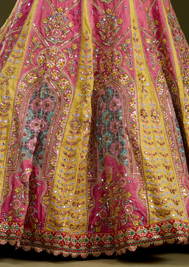 Pink Threadwork Banarasi Readymade Lehenga