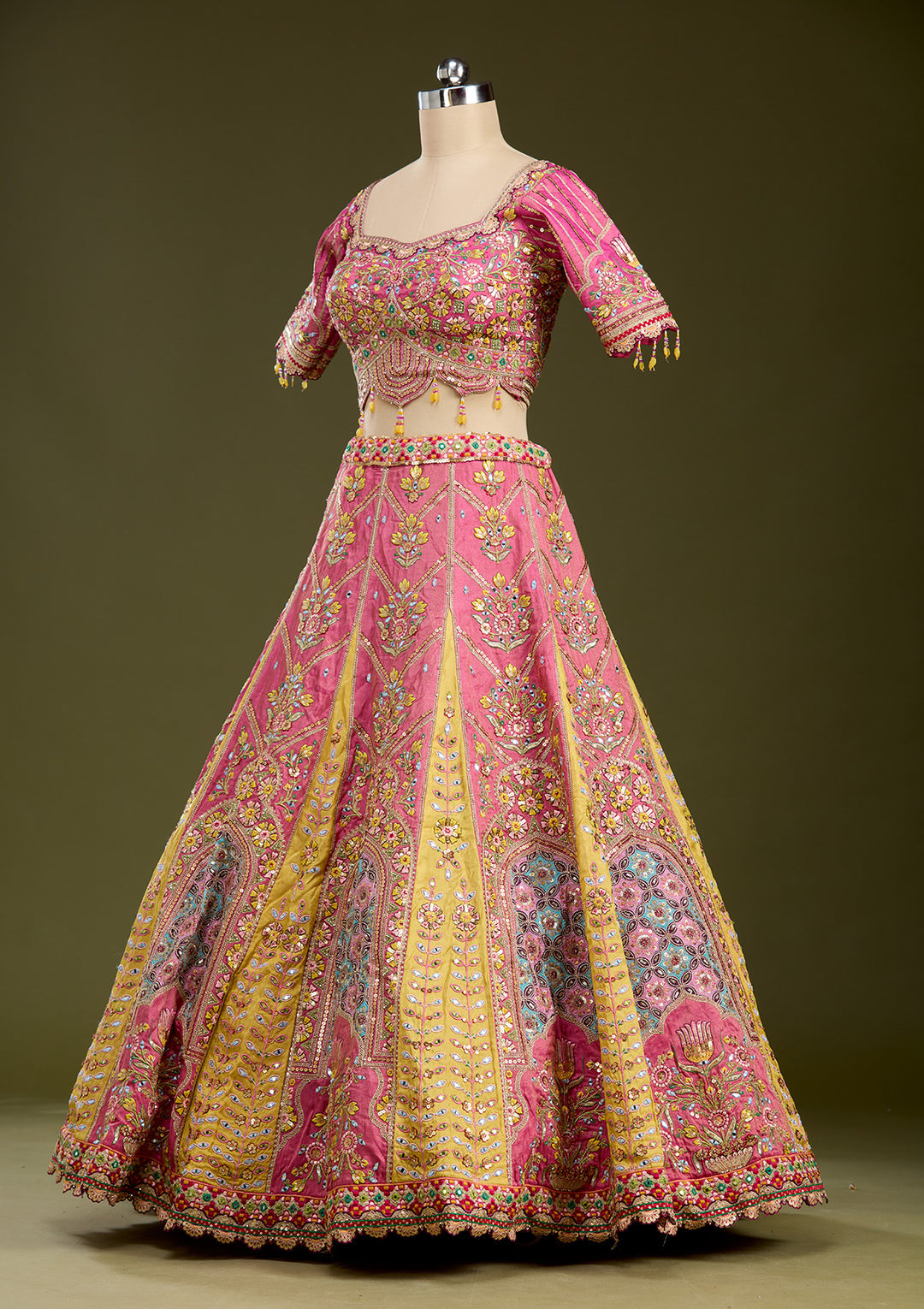 Pink Threadwork Banarasi Readymade Lehenga