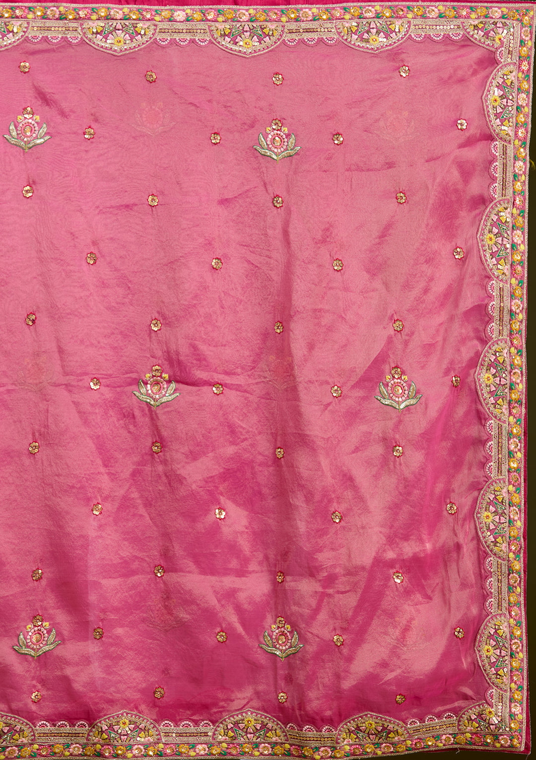 Pink Threadwork Banarasi Readymade Lehenga