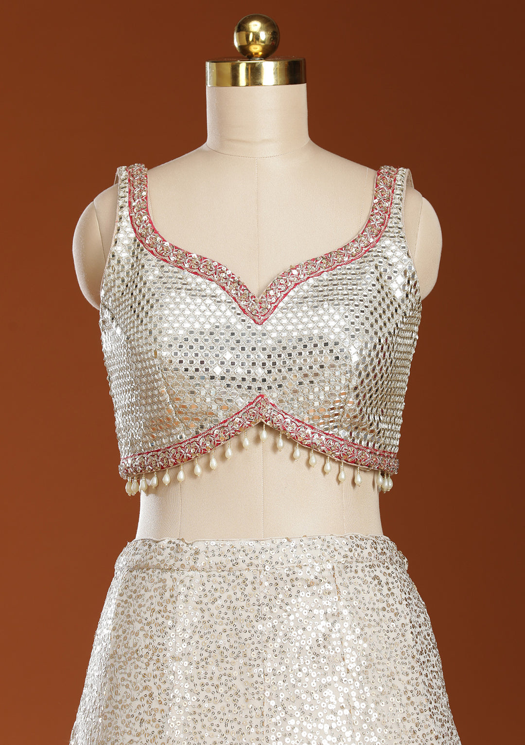 Cream Sequins Georgette Readymade Lehenga