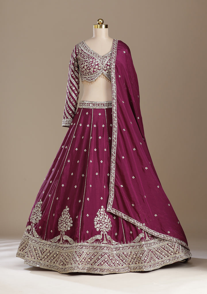 Wine Zariwork (Gold) Soft Raw Silk Readymade Lehenga
