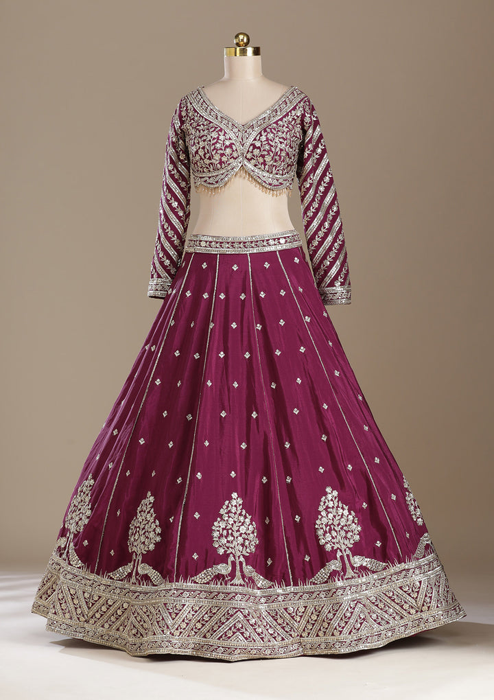 Wine Zariwork (Gold) Soft Raw Silk Readymade Lehenga
