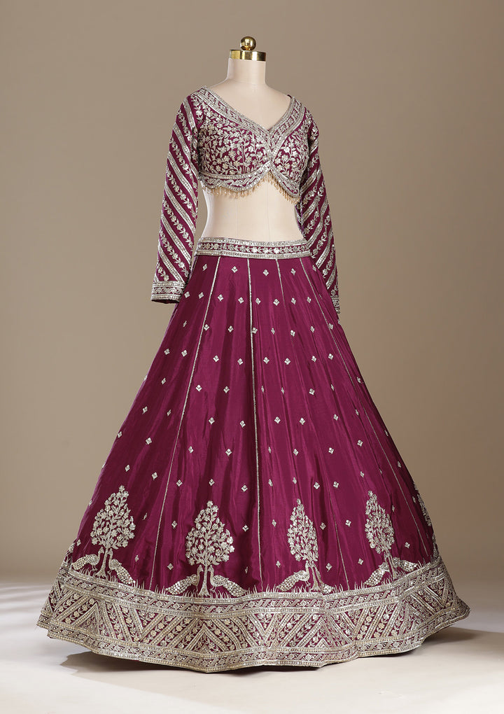Wine Zariwork (Gold) Soft Raw Silk Readymade Lehenga