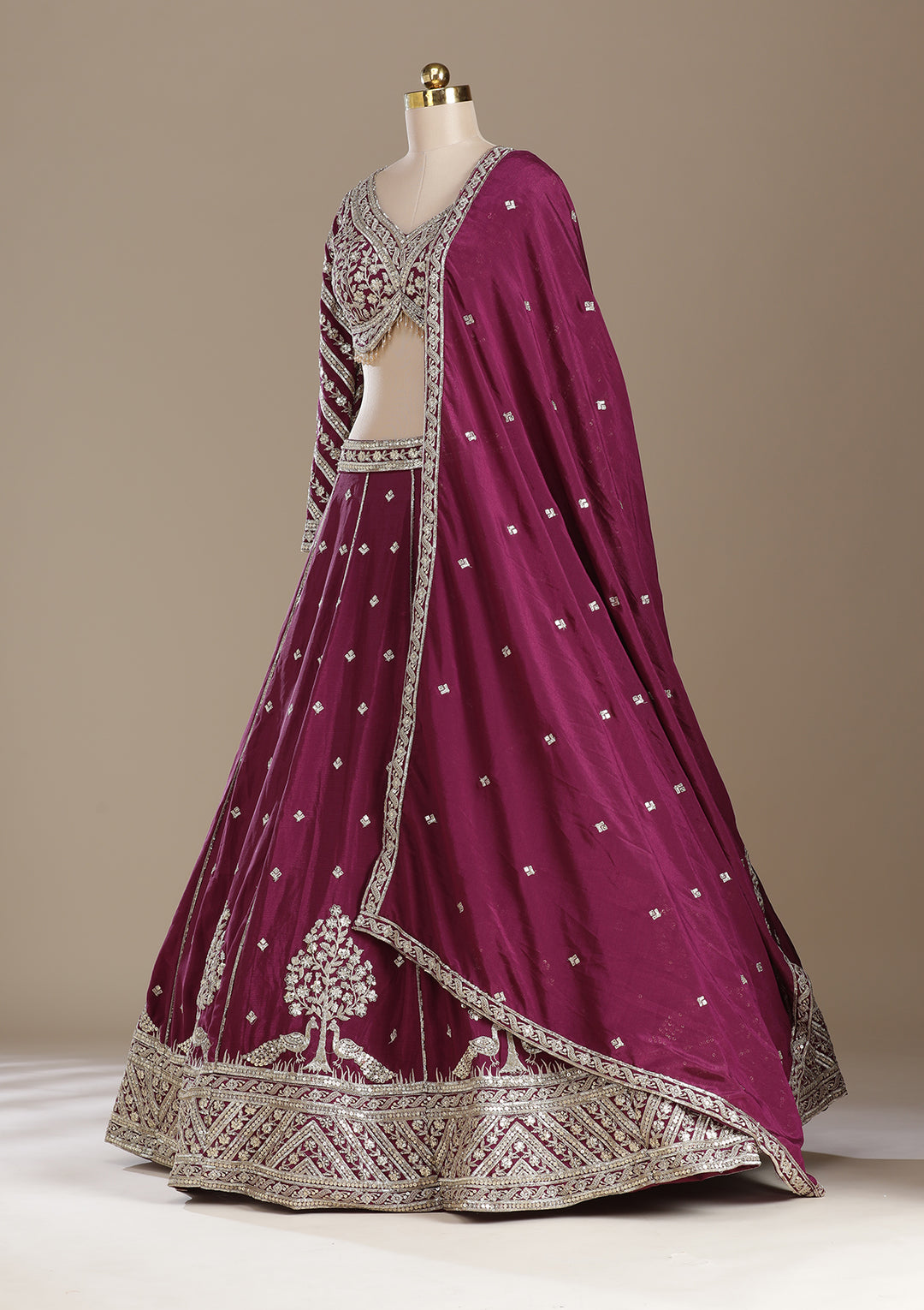 Wine Zariwork (Gold) Soft Raw Silk Readymade Lehenga