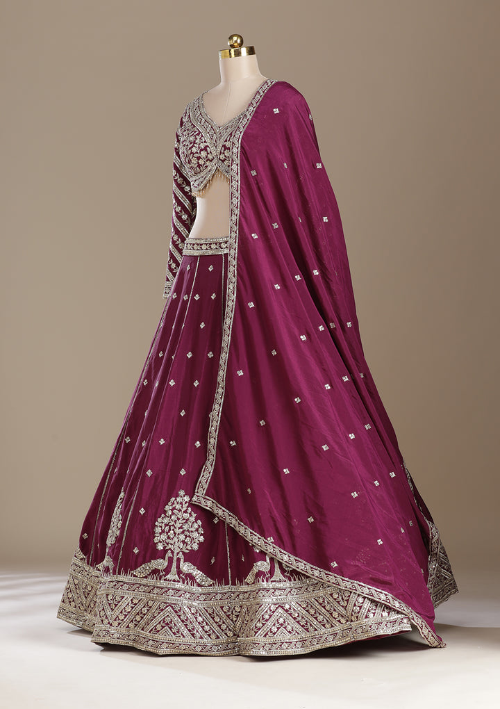 Wine Zariwork (Gold) Soft Raw Silk Readymade Lehenga