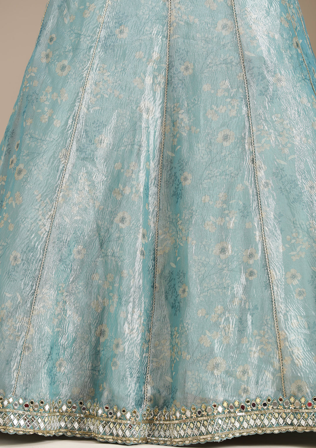 Sea Green Mirrorwork Organza Readymade Lehenga