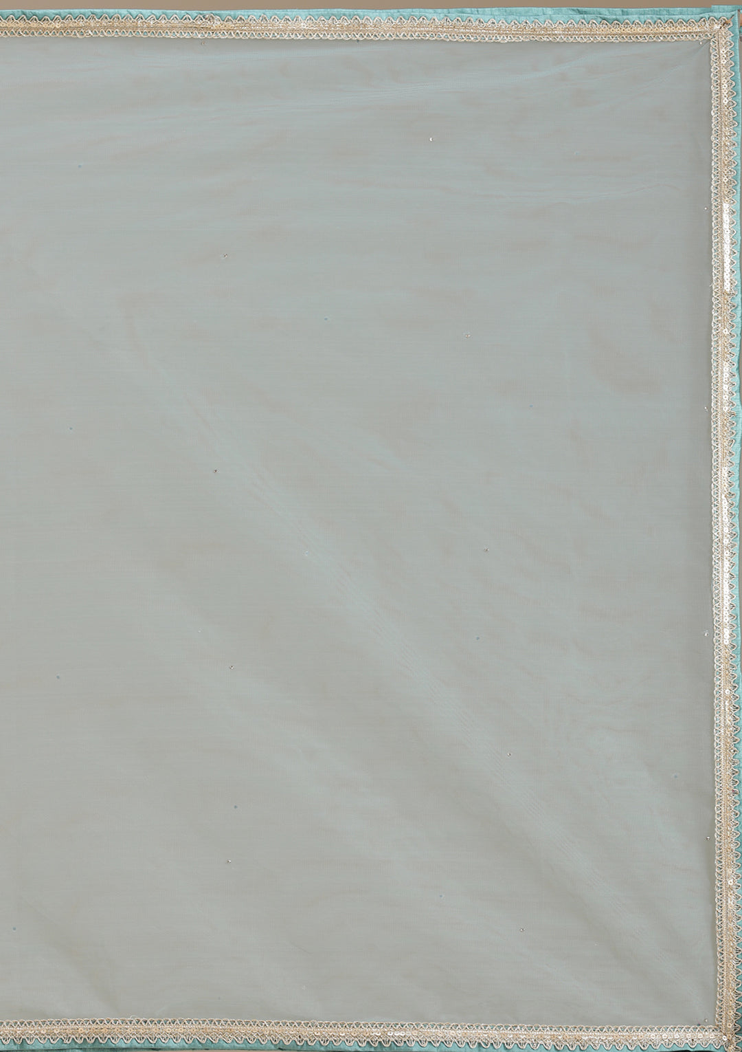 Sea Green Mirrorwork Organza Readymade Lehenga