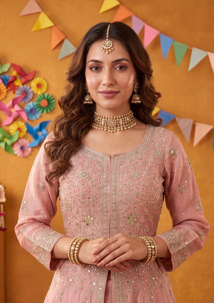 Silver Zariwork Pink Soft Raw Silk Stitched Lehenga Blouse With Dupatta