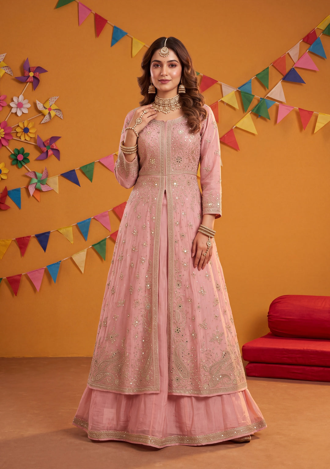 Silver Zariwork Pink Soft Raw Silk Stitched Lehenga Blouse With Dupatta