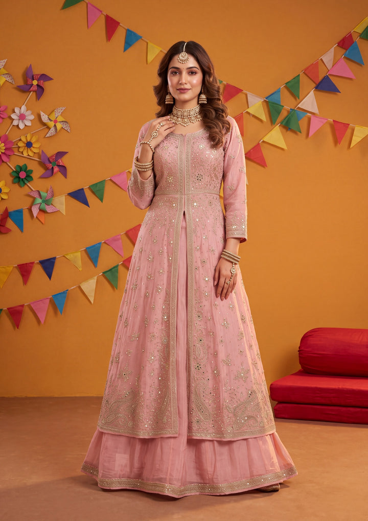 Silver Zariwork Pink Soft Raw Silk Stitched Lehenga Blouse With Dupatta
