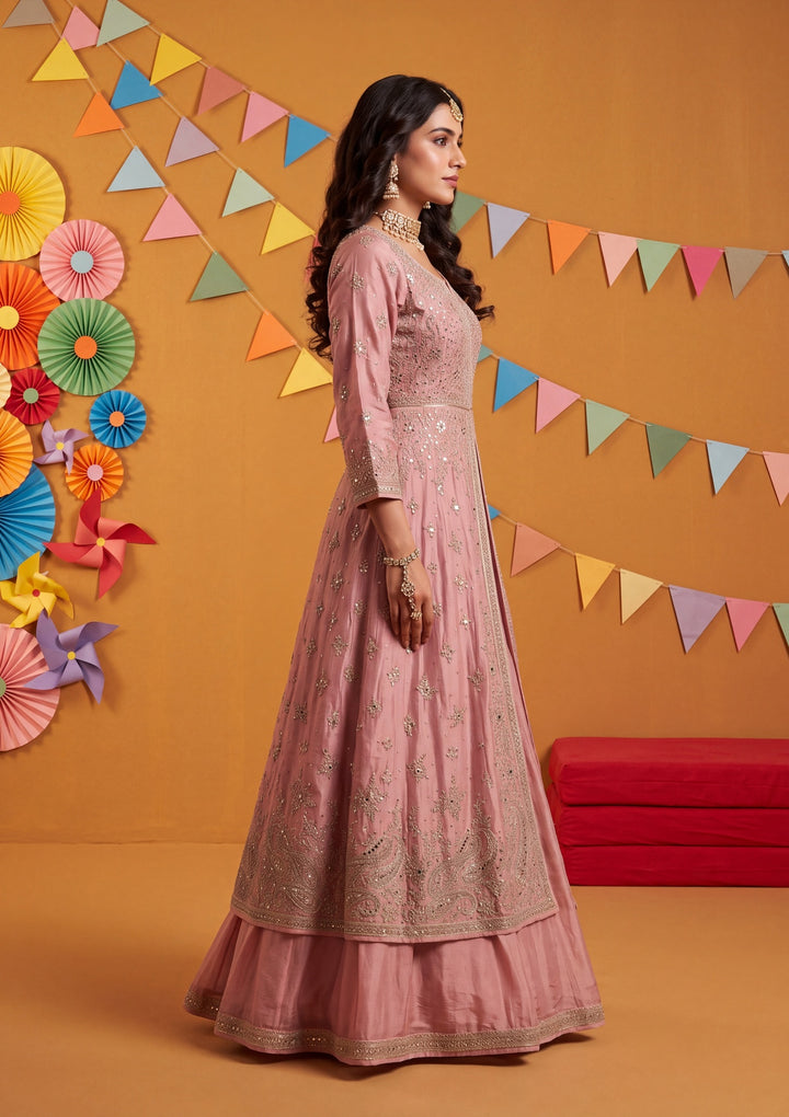 Silver Zariwork Pink Soft Raw Silk Stitched Lehenga Blouse With Dupatta