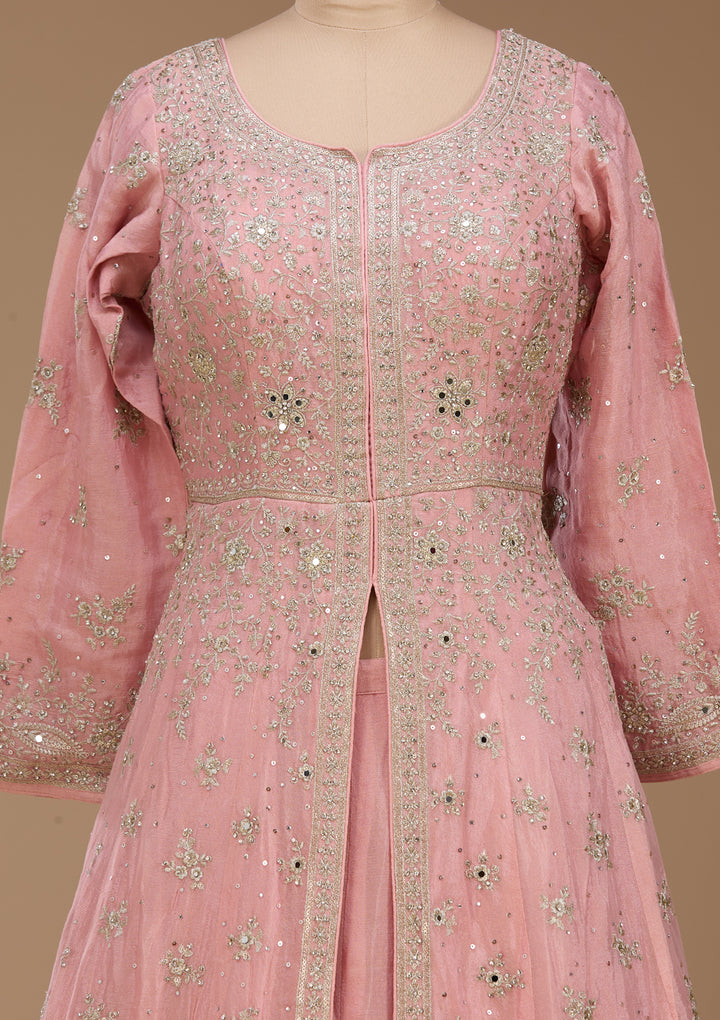 Silver Zariwork Pink Soft Raw Silk Stitched Lehenga Blouse With Dupatta