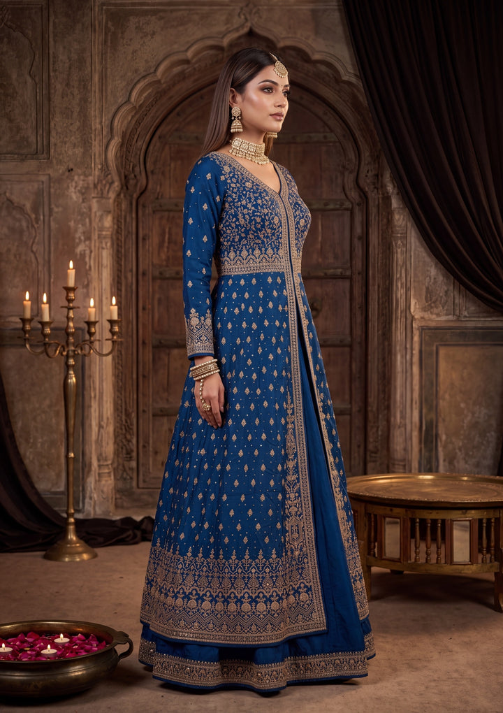 Silver Zariwork Peacock Blue Soft Raw Silk Stitched Lehenga Blouse With Dupatta
