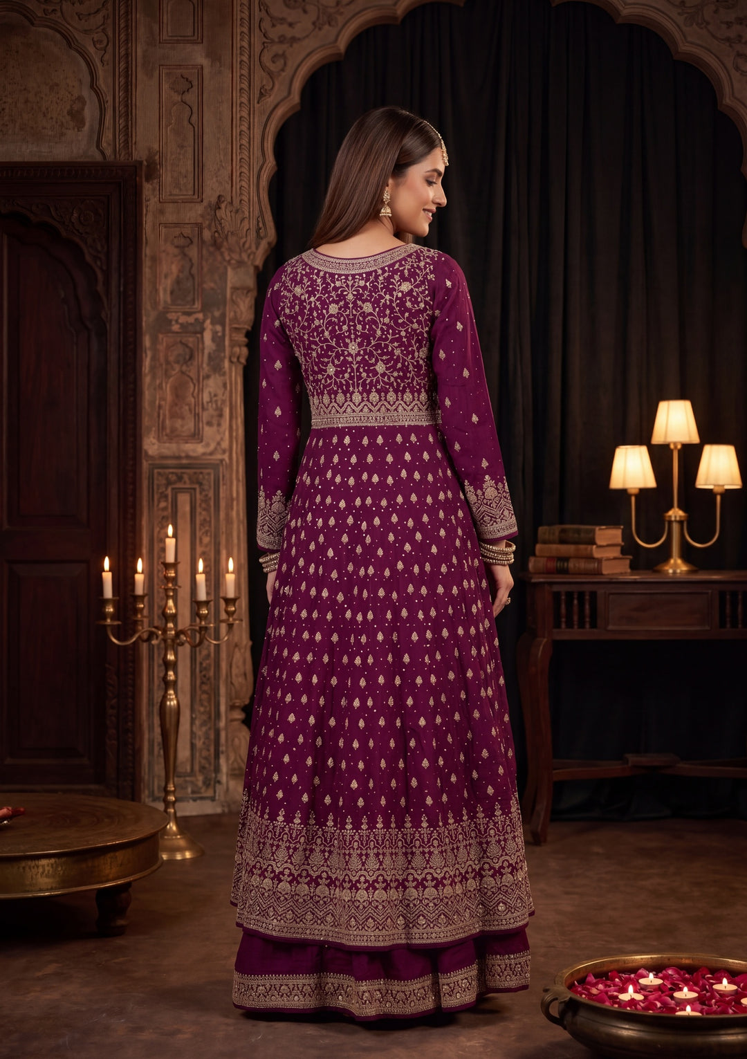 Gold Zardozi Wine Soft Raw Silk Stitched Lehenga Blouse With Dupatta