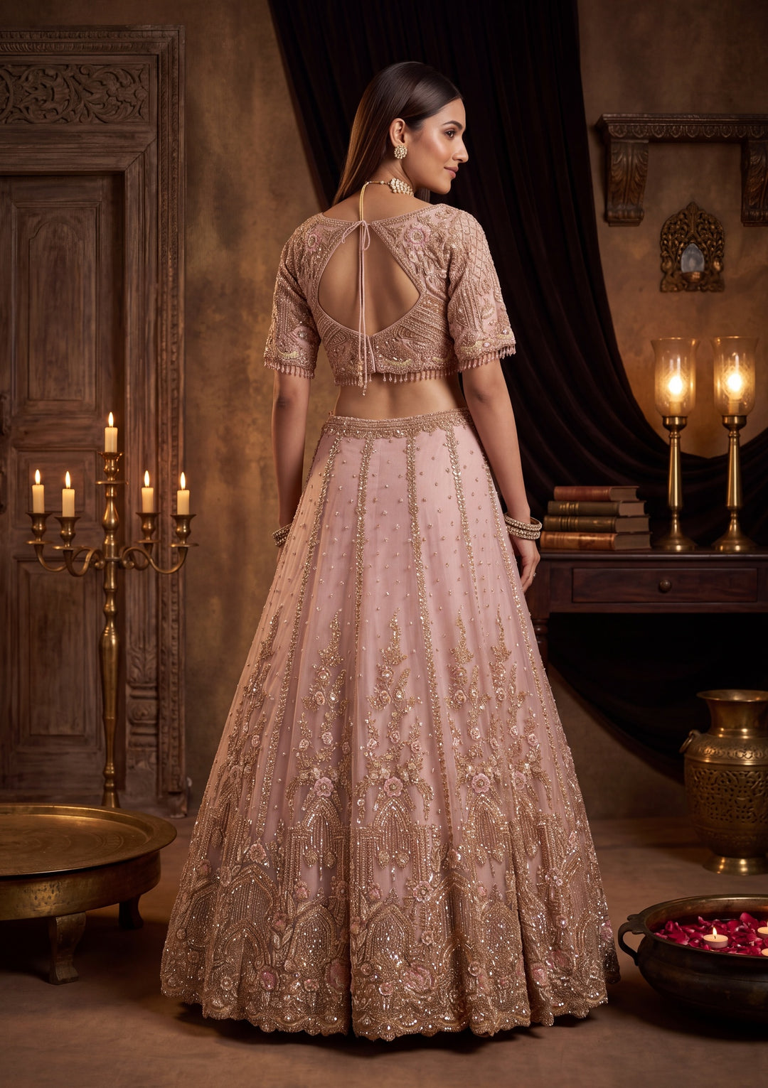 Cutdana Baby Pink Net Stitched Lehenga Blouse With Dupatta