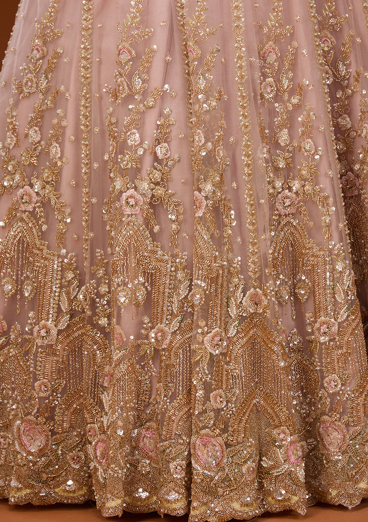 Cutdana Baby Pink Net Stitched Lehenga Blouse With Dupatta