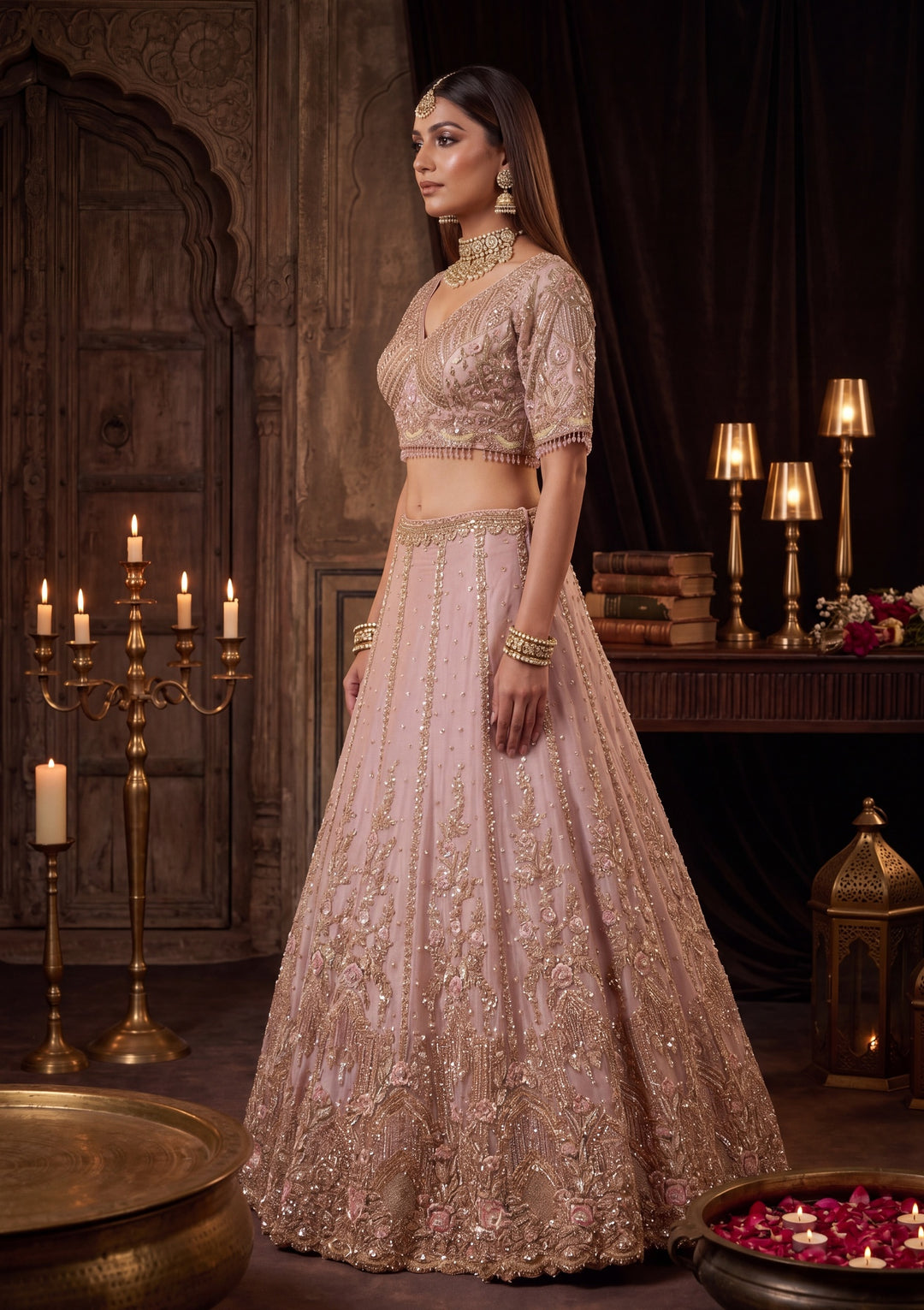 Cutdana Baby Pink Net Stitched Lehenga Blouse With Dupatta