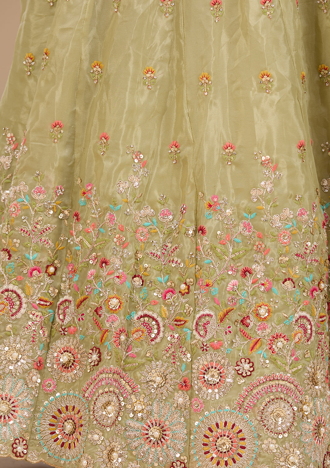 Threadwork Pista Green Crepe Stitched Lehenga Blouse With Dupatta