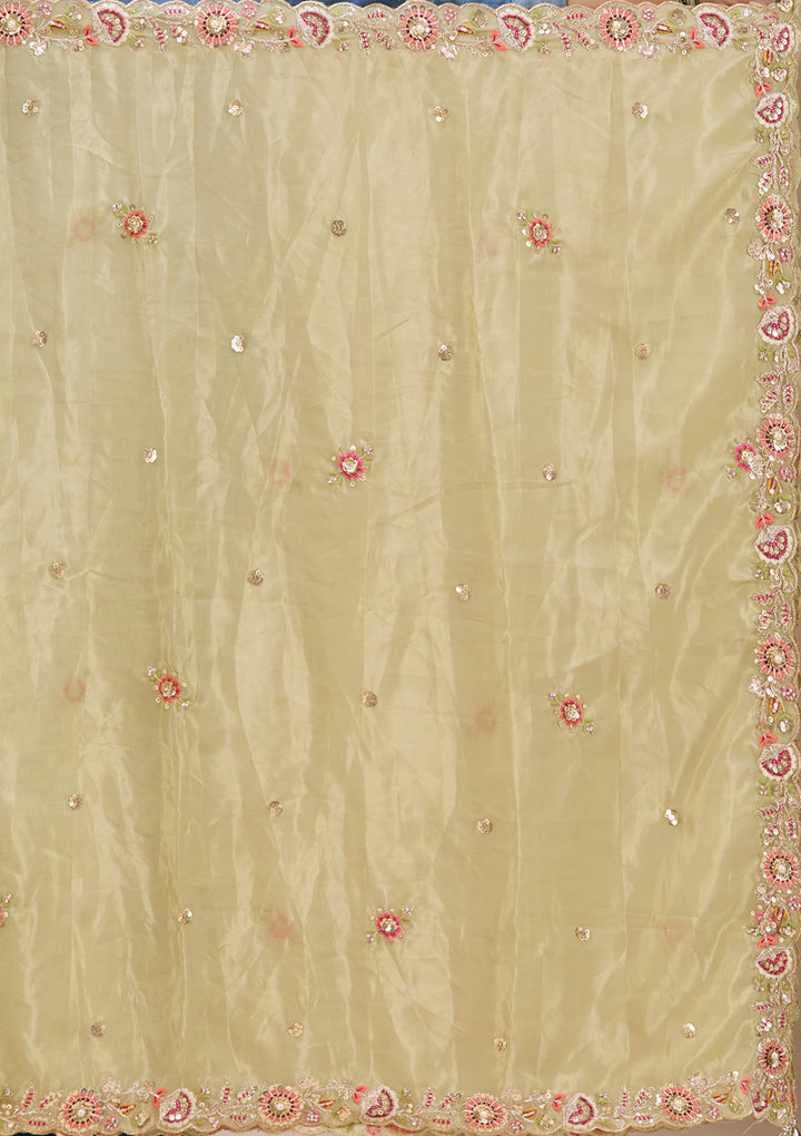 Threadwork Pista Green Crepe Stitched Lehenga Blouse With Dupatta