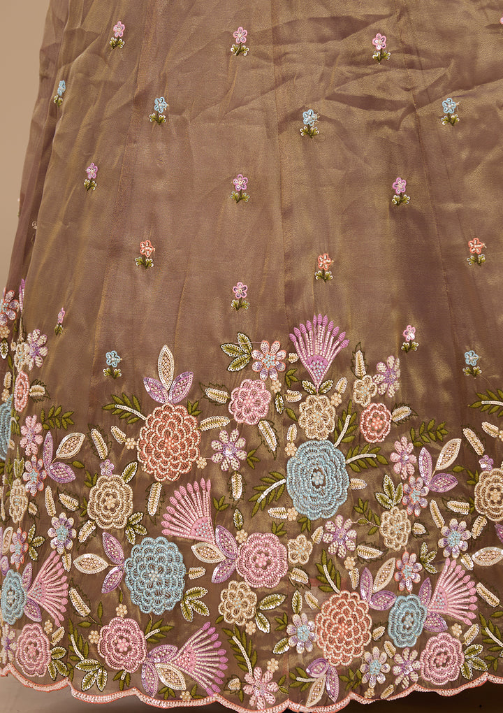 Threadwork Purple Tissue Stitched Lehenga Blouse With Dupatta