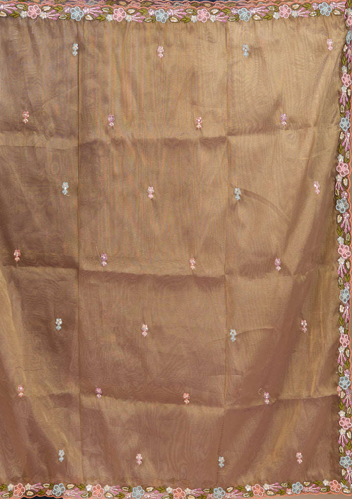 Threadwork Purple Tissue Stitched Lehenga Blouse With Dupatta
