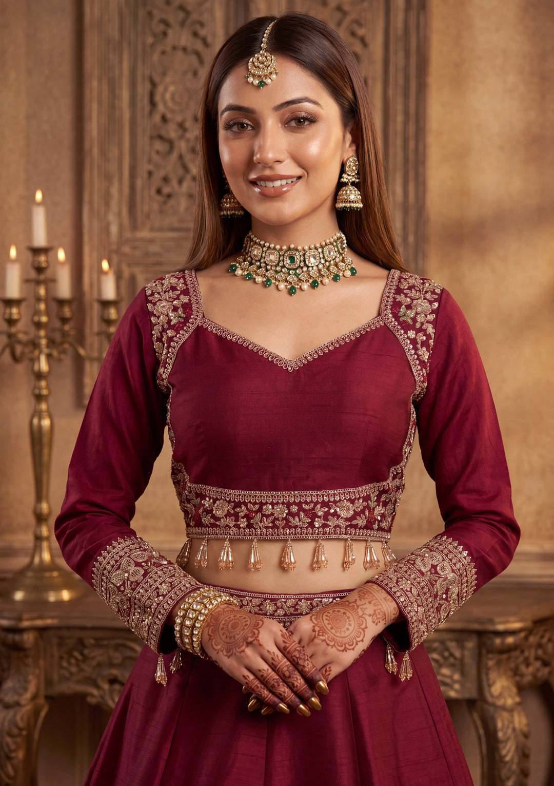 Sequins Maroon Raw Silk Stitched Lehenga Blouse With Dupatta