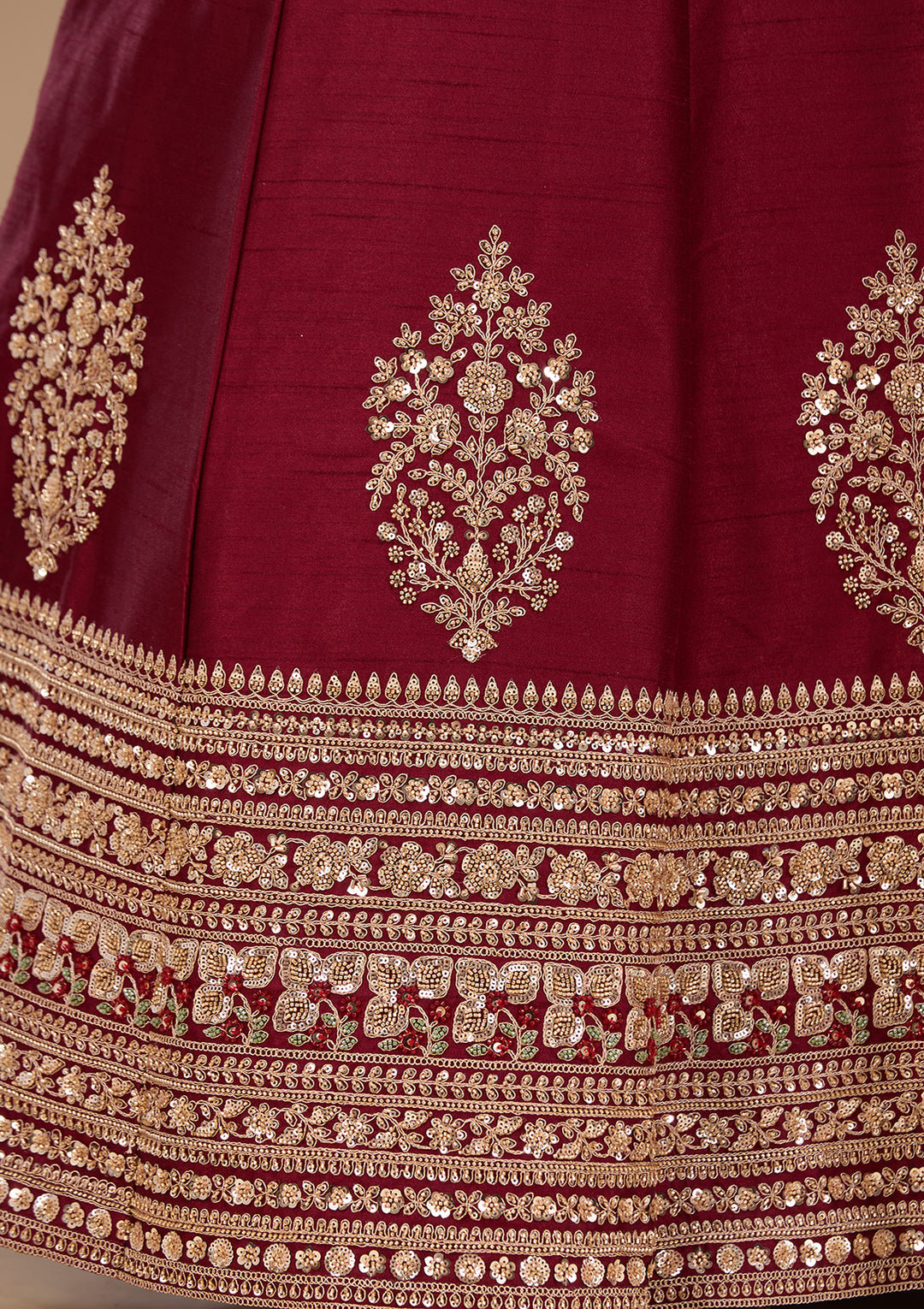 Sequins Maroon Raw Silk Stitched Lehenga Blouse With Dupatta