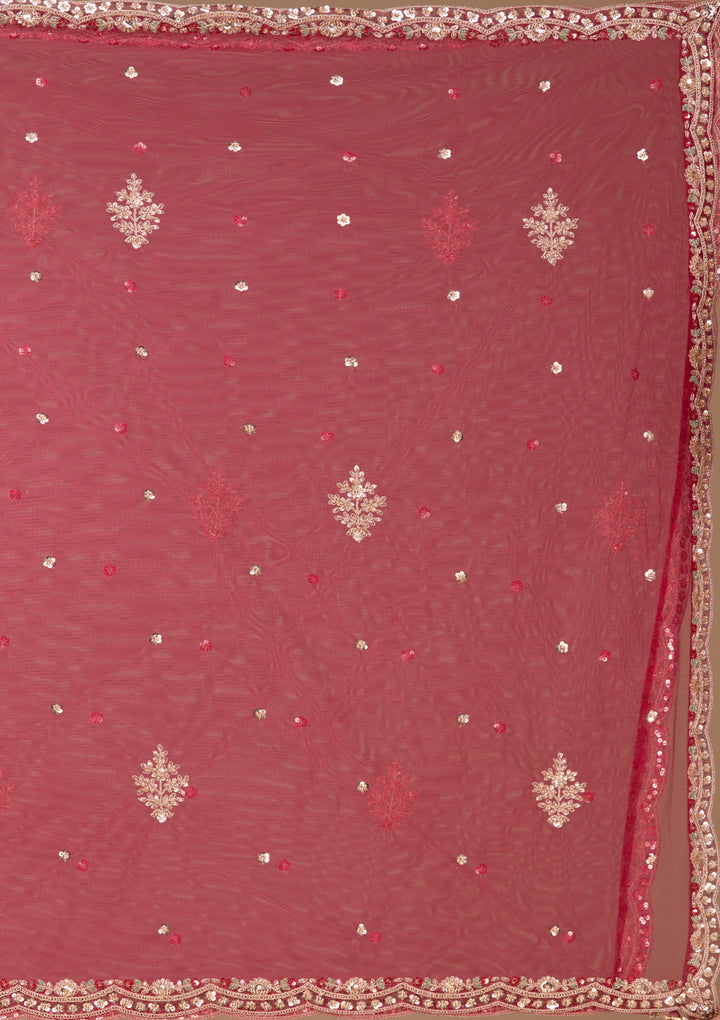 Sequins Maroon Raw Silk Stitched Lehenga Blouse With Dupatta