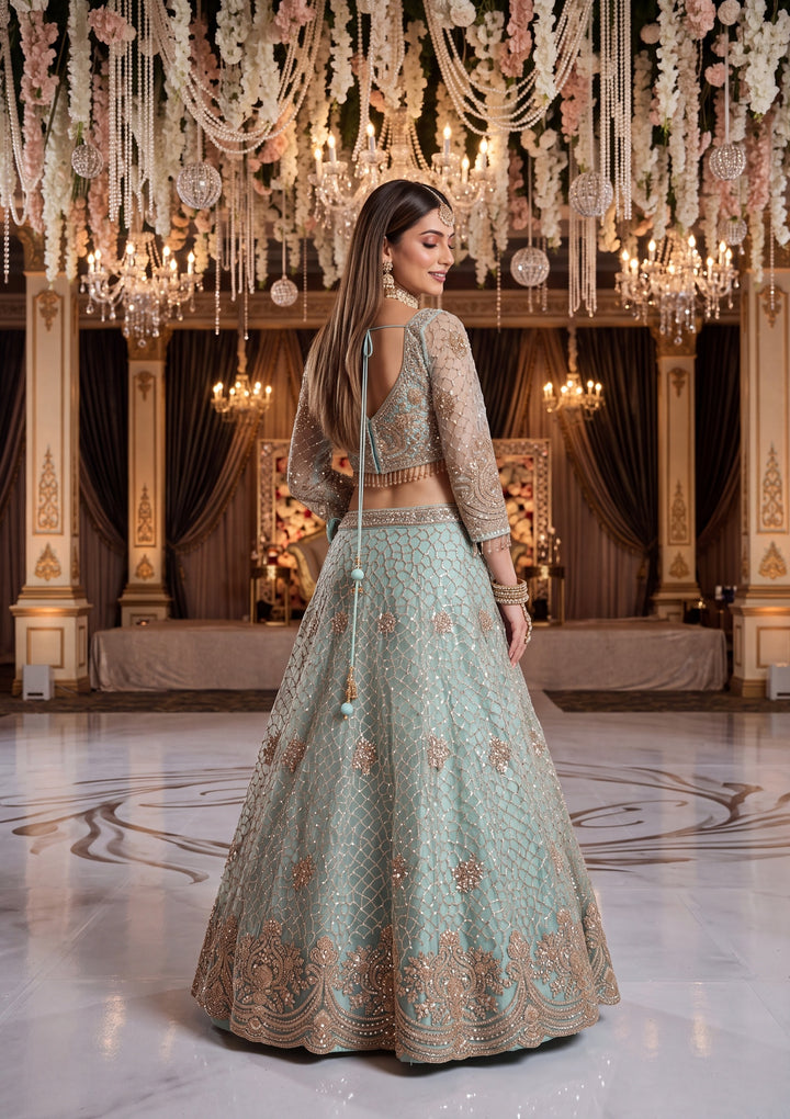Sky Blue Cutdana Net Readymade Lehenga